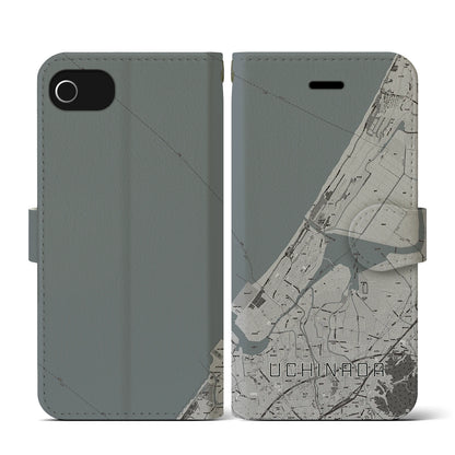 【内灘（石川県）】地図柄iPhoneケース（手帳タイプ）モノトーン・iPhone SE（第3 / 第2世代） / 8 / 7 / 6s / 6 用