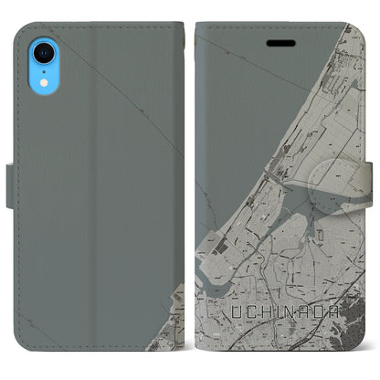 【内灘（石川県）】地図柄iPhoneケース（手帳タイプ）モノトーン・iPhone XR 用