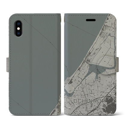 【内灘（石川県）】地図柄iPhoneケース（手帳タイプ）モノトーン・iPhone XS / X 用