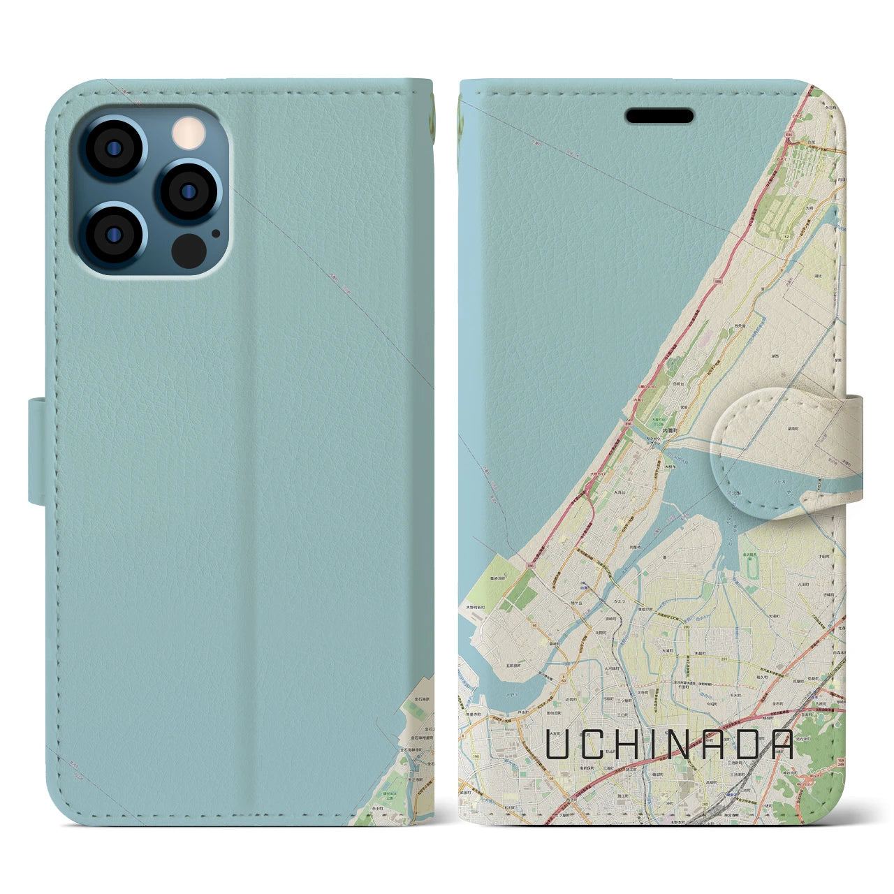 【内灘（石川県）】地図柄iPhoneケース（手帳タイプ）