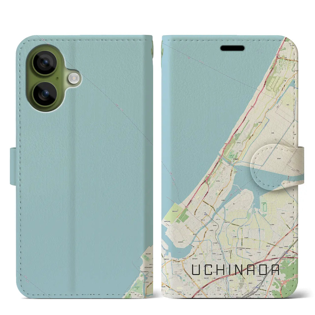 【内灘（石川県）】地図柄iPhoneケース（手帳タイプ）ナチュラル・iPhone 17 Pro Max 用