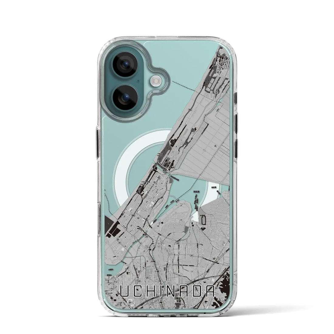 【内灘(石川県)】地図柄iPhoneケース(MagSafeタイプ)モノトーン・iPhone 16 Pro 用