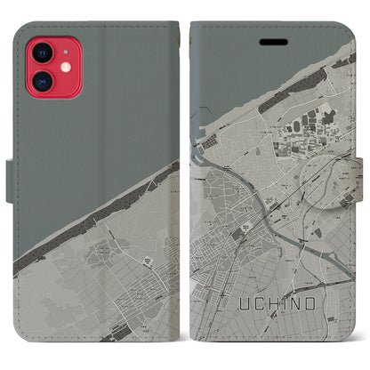 【内野（新潟県）】地図柄iPhoneケース（手帳タイプ）モノトーン・iPhone 11 用