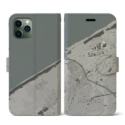 【内野（新潟県）】地図柄iPhoneケース（手帳タイプ）モノトーン・iPhone 11 Pro 用