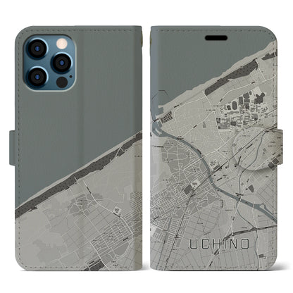 【内野（新潟県）】地図柄iPhoneケース（手帳タイプ）モノトーン・iPhone 12 / 12 Pro 用