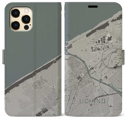 【内野（新潟県）】地図柄iPhoneケース（手帳タイプ）モノトーン・iPhone 12 Pro Max 用