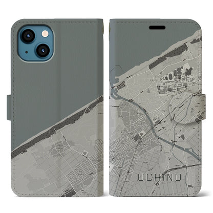 【内野（新潟県）】地図柄iPhoneケース（手帳タイプ）モノトーン・iPhone 13 用