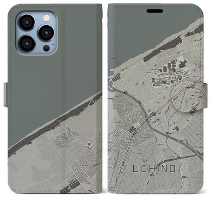 【内野（新潟県）】地図柄iPhoneケース（手帳タイプ）モノトーン・iPhone 13 Pro Max 用