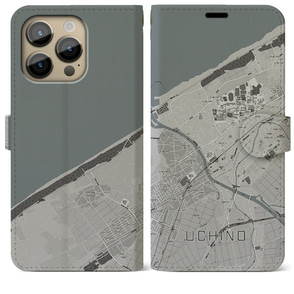 【内野（新潟県）】地図柄iPhoneケース（手帳タイプ）モノトーン・iPhone 14 Pro Max 用