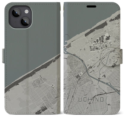 【内野（新潟県）】地図柄iPhoneケース（手帳タイプ）モノトーン・iPhone 14 Plus 用