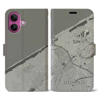 【内野（新潟県）】地図柄iPhoneケース（手帳タイプ）モノトーン・iPhone 16 Pro 用