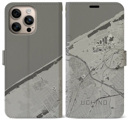 【内野（新潟県）】地図柄iPhoneケース（手帳タイプ）モノトーン・iPhone 16 Plus 用