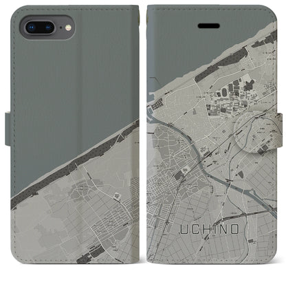 【内野（新潟県）】地図柄iPhoneケース（手帳タイプ）モノトーン・iPhone 8Plus /7Plus / 6sPlus / 6Plus 用