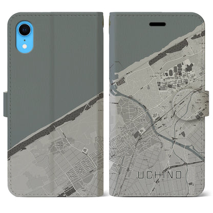 【内野（新潟県）】地図柄iPhoneケース（手帳タイプ）モノトーン・iPhone XR 用