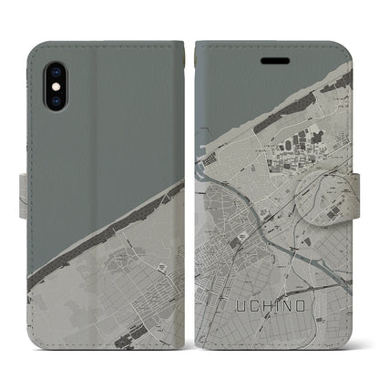 【内野（新潟県）】地図柄iPhoneケース（手帳タイプ）モノトーン・iPhone XS / X 用