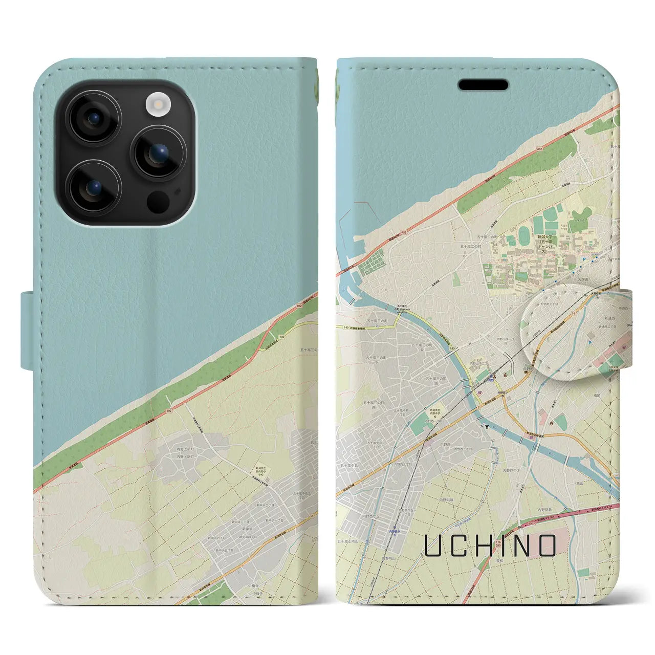 【内野（新潟県）】地図柄iPhoneケース（手帳タイプ）ナチュラル・iPhone 16 用