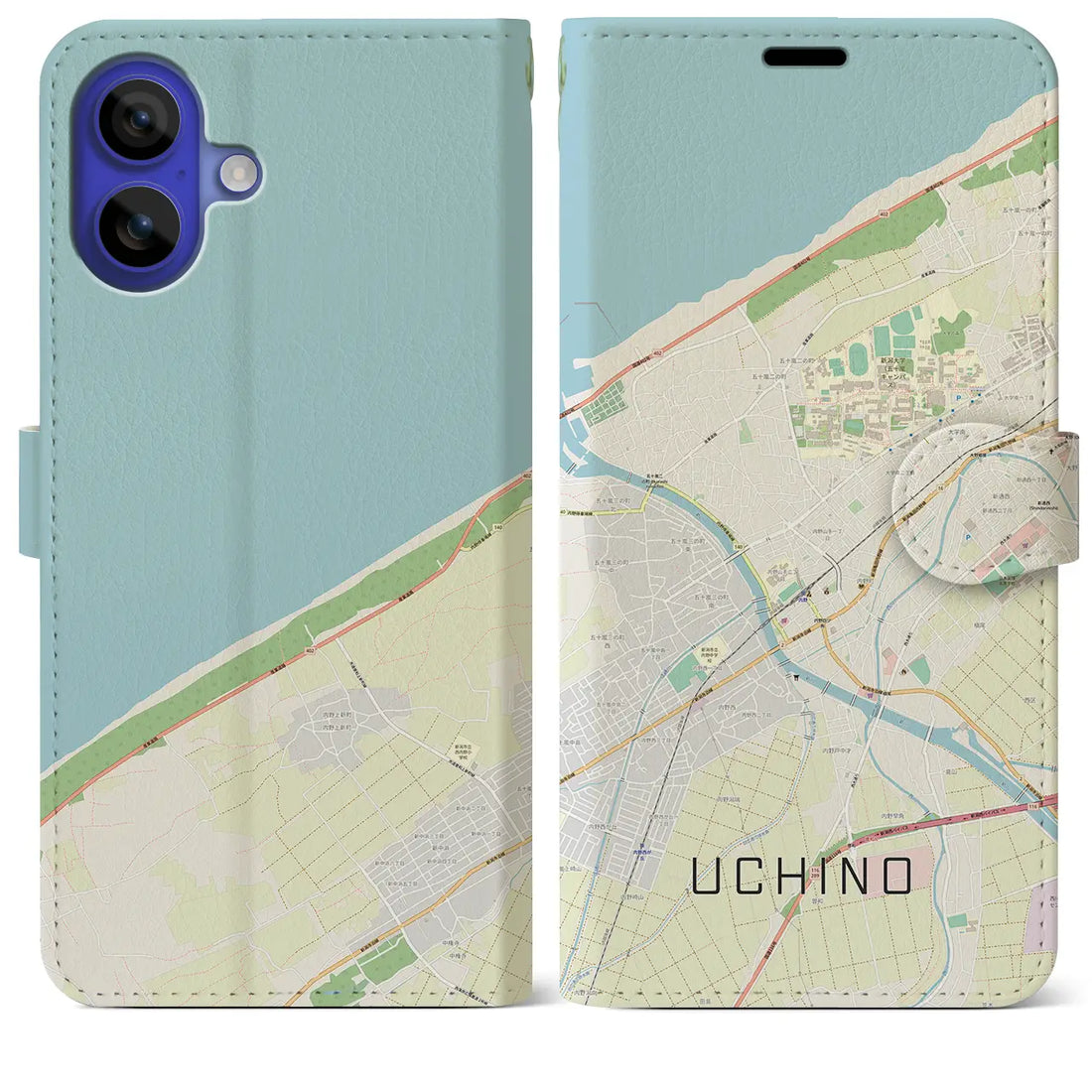 【内野（新潟県）】地図柄iPhoneケース（手帳タイプ）ナチュラル・iPhone 16 Pro Max 用