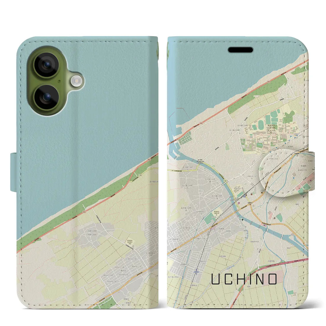 【内野(新潟県)】地図柄iPhoneケース(手帳タイプ)モノトーン・iPhone 17 Pro Max 用