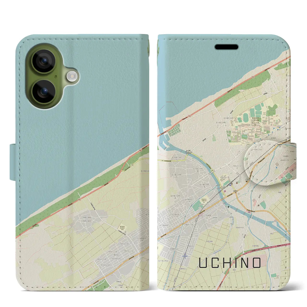 【内野（新潟県）】地図柄iPhoneケース（手帳タイプ）