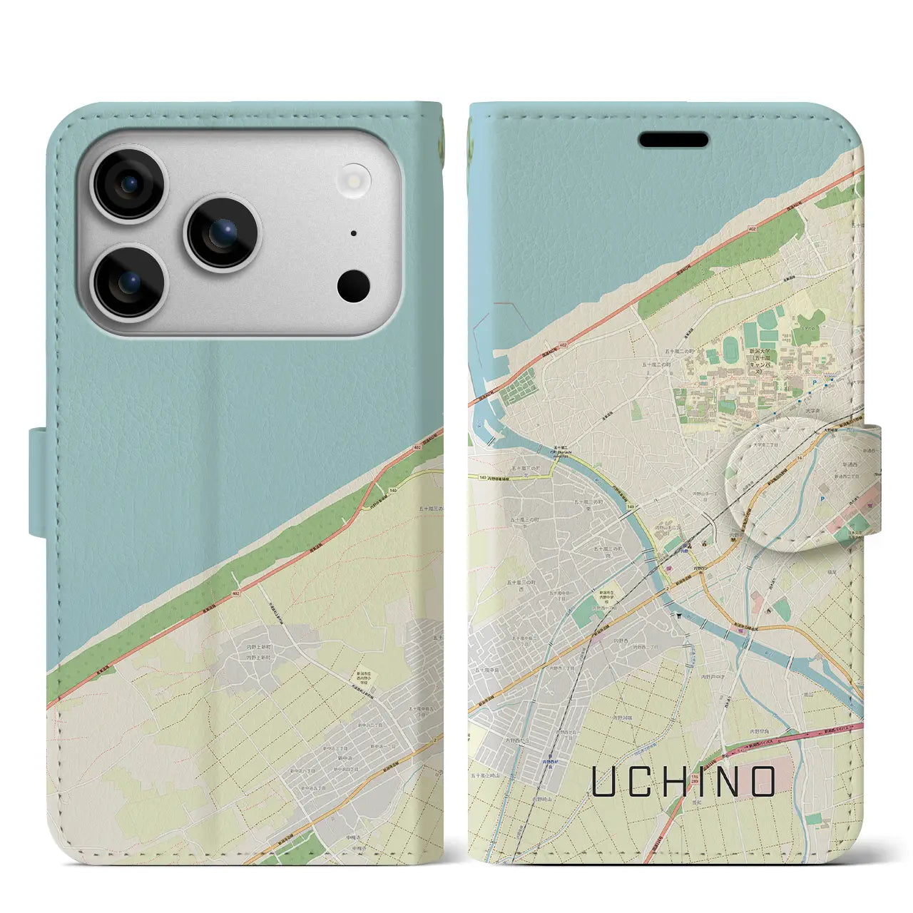 【内野（新潟県）】地図柄iPhoneケース（手帳タイプ）