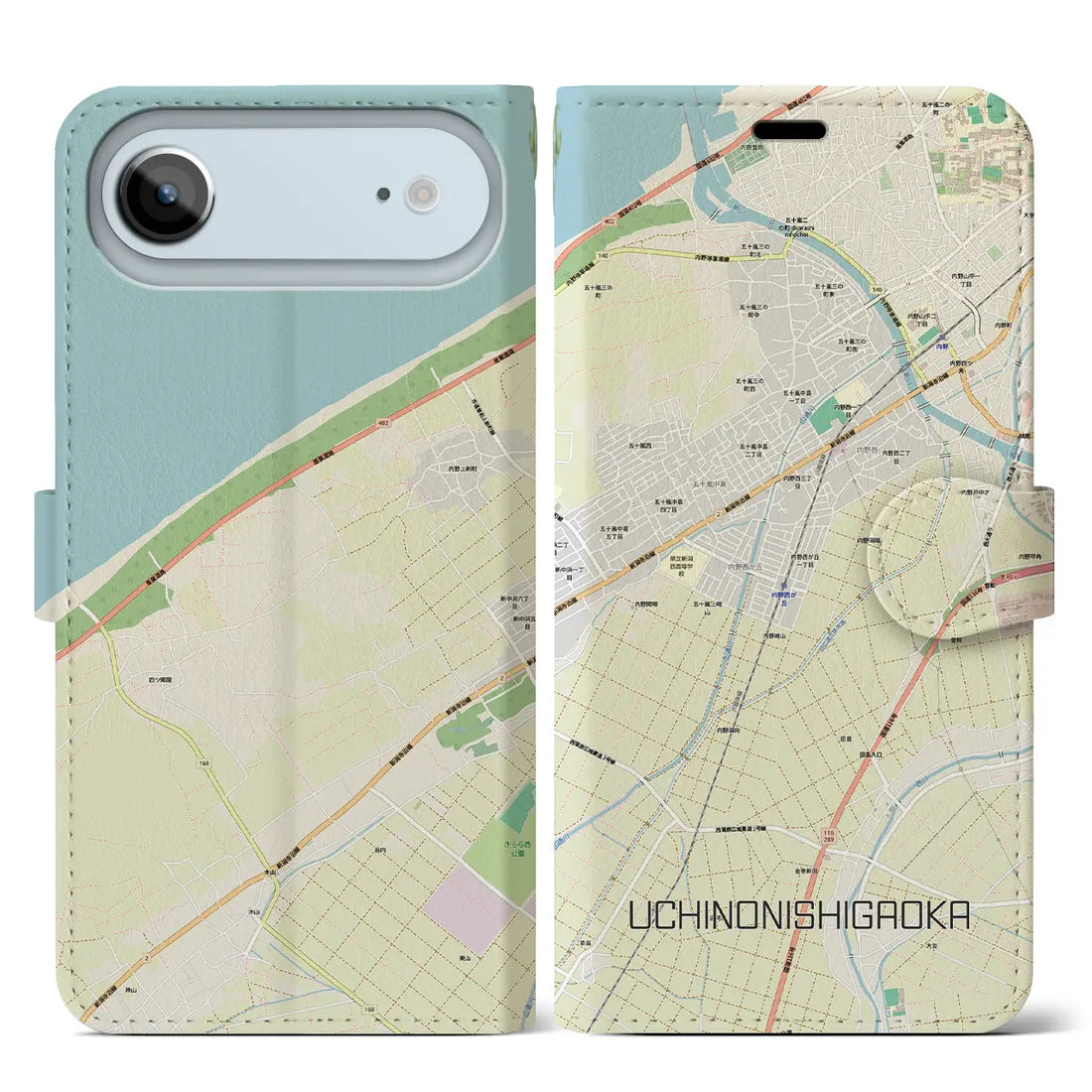 【内野西が丘(新潟県)】地図柄iPhoneケース(手帳タイプ)モノトーン・iPhone 17 Pro Max 用