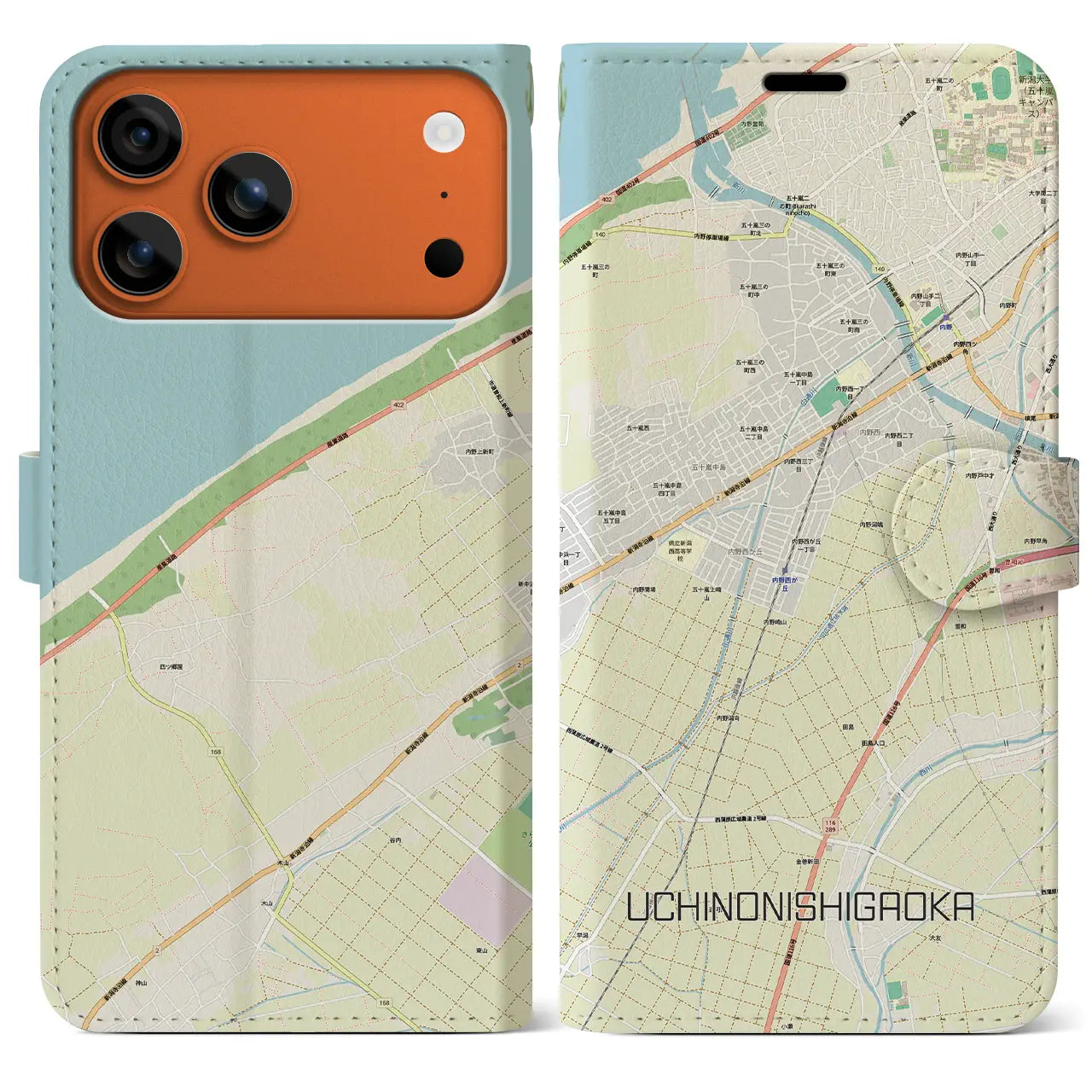 【内野西が丘（新潟県）】地図柄iPhoneケース（手帳タイプ）