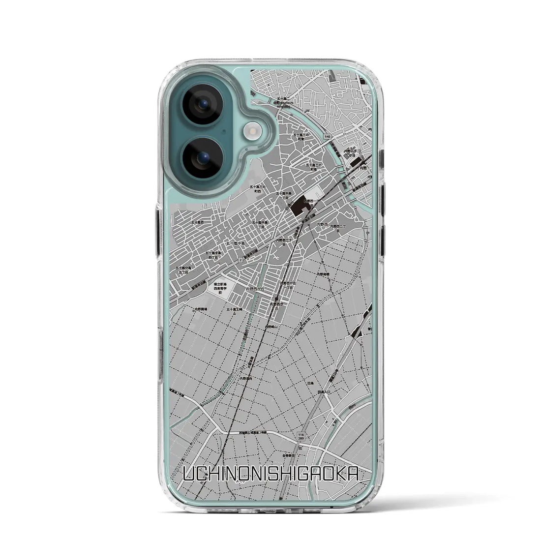 【内野西が丘（新潟県）】地図柄iPhoneケース（MagSafeタイプ）モノトーン・iPhone 16 Pro 用