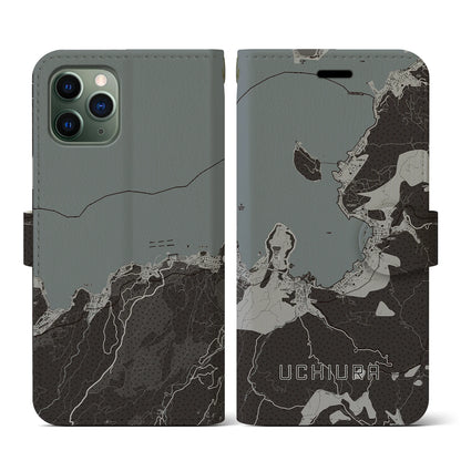 【内浦（静岡県）】地図柄iPhoneケース（手帳タイプ）モノトーン・iPhone 11 Pro 用