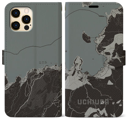 【内浦（静岡県）】地図柄iPhoneケース（手帳タイプ）モノトーン・iPhone 12 Pro Max 用