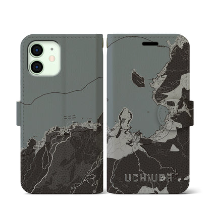 【内浦（静岡県）】地図柄iPhoneケース（手帳タイプ）モノトーン・iPhone 12 mini 用