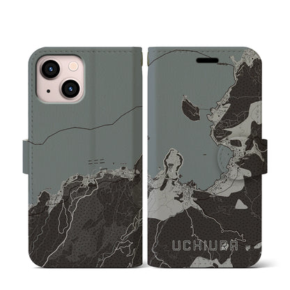 【内浦（静岡県）】地図柄iPhoneケース（手帳タイプ）モノトーン・iPhone 13 mini 用