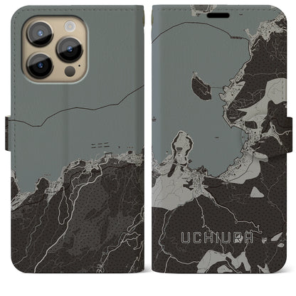 【内浦（静岡県）】地図柄iPhoneケース（手帳タイプ）モノトーン・iPhone 14 Pro Max 用