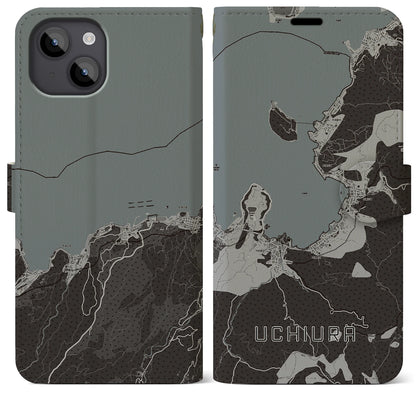 【内浦（静岡県）】地図柄iPhoneケース（手帳タイプ）モノトーン・iPhone 14 Plus 用