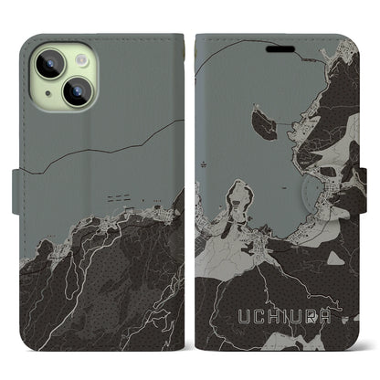 【内浦（静岡県）】地図柄iPhoneケース（手帳タイプ）モノトーン・iPhone 15 用