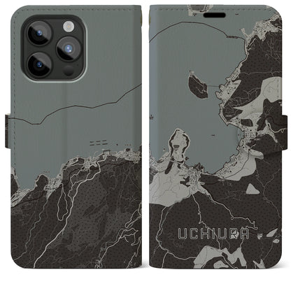 【内浦（静岡県）】地図柄iPhoneケース（手帳タイプ）モノトーン・iPhone 15 Pro Max 用