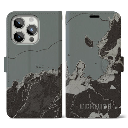 【内浦（静岡県）】地図柄iPhoneケース（手帳タイプ）モノトーン・iPhone 15 Pro 用