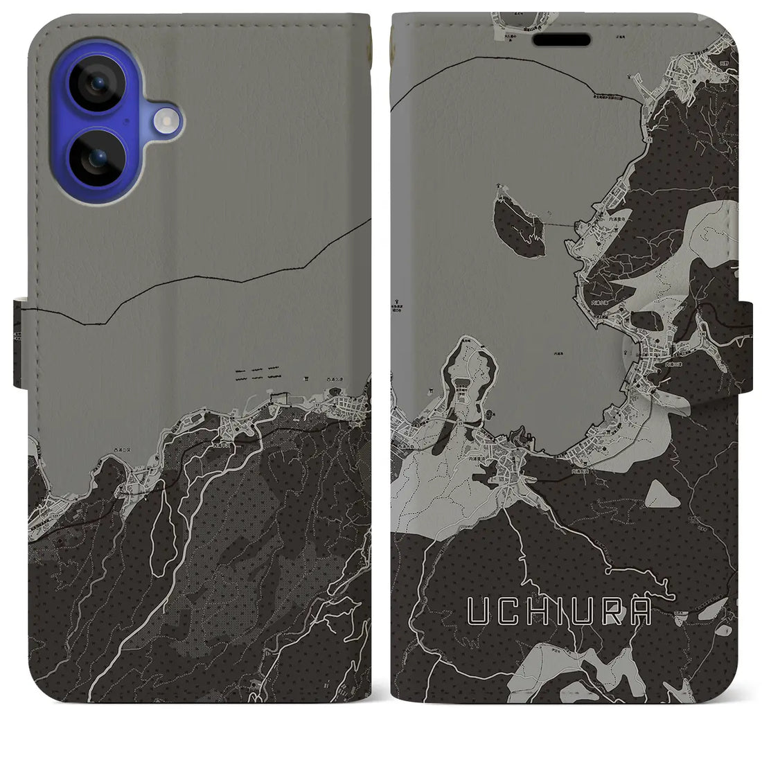 【内浦(静岡県)】地図柄iPhoneケース(手帳タイプ)モノトーン・iPhone 16 Pro Max 用