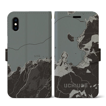 【内浦（静岡県）】地図柄iPhoneケース（手帳タイプ）モノトーン・iPhone XS / X 用