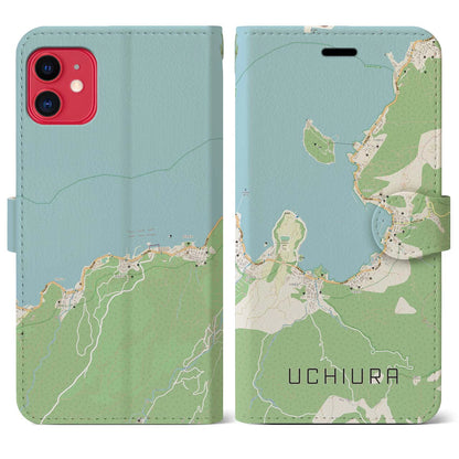 【内浦（静岡県）】地図柄iPhoneケース（手帳タイプ）ナチュラル・iPhone 11 用