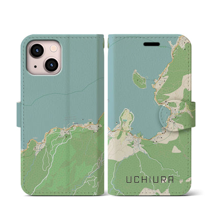 【内浦（静岡県）】地図柄iPhoneケース（手帳タイプ）ナチュラル・iPhone 13 mini 用