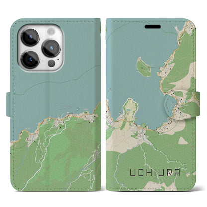 【内浦（静岡県）】地図柄iPhoneケース（手帳タイプ）ナチュラル・iPhone 14 Pro 用