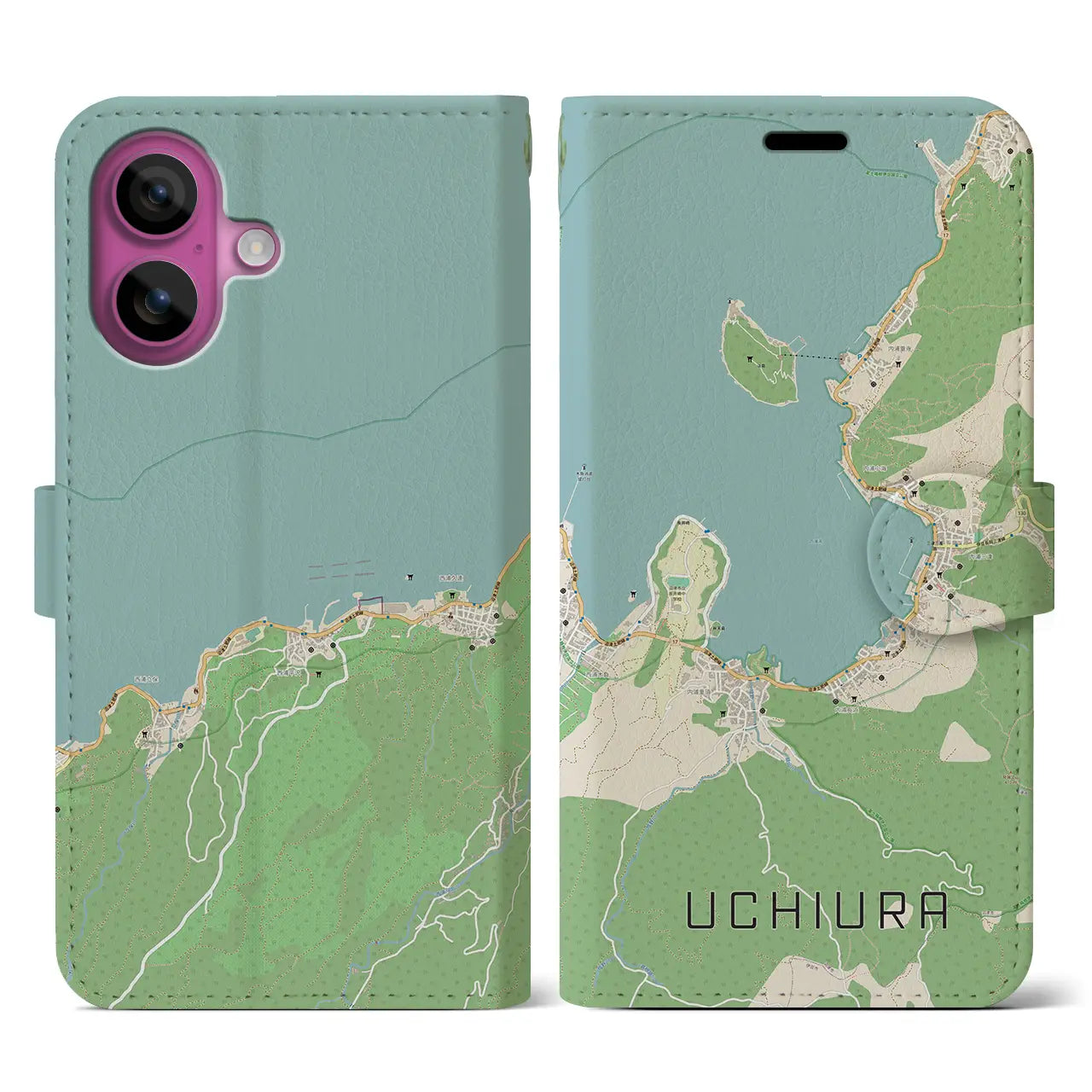 【内浦（静岡県）】地図柄iPhoneケース（手帳タイプ）ナチュラル・iPhone 16 Pro 用