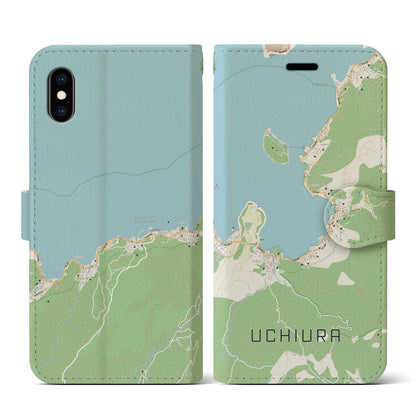 【内浦（静岡県）】地図柄iPhoneケース（手帳タイプ）ナチュラル・iPhone XS / X 用