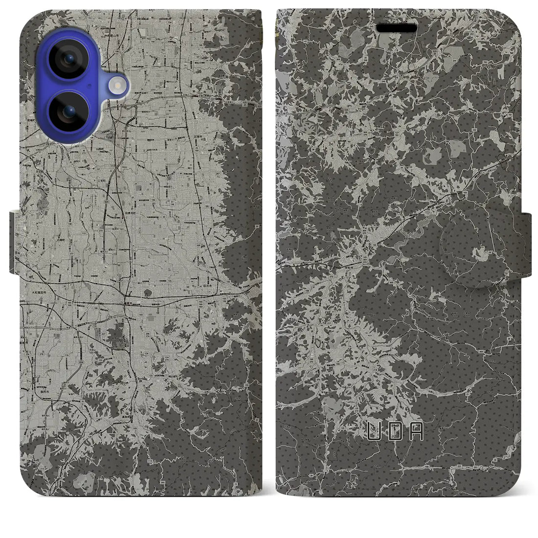 【宇陀(奈良県)】地図柄iPhoneケース(手帳タイプ)モノトーン・iPhone 16 Pro Max 用