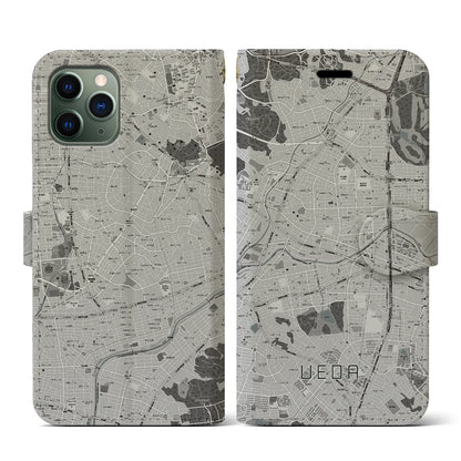 【植田（愛知県）】地図柄iPhoneケース（手帳タイプ）モノトーン・iPhone 11 Pro 用