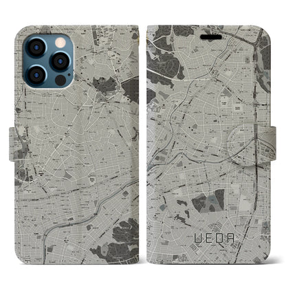 【植田（愛知県）】地図柄iPhoneケース（手帳タイプ）モノトーン・iPhone 12 / 12 Pro 用