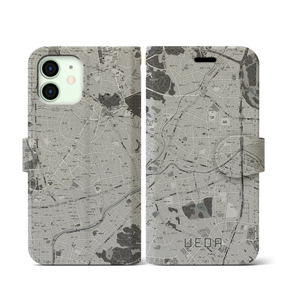 【植田（愛知県）】地図柄iPhoneケース（手帳タイプ）モノトーン・iPhone 12 mini 用