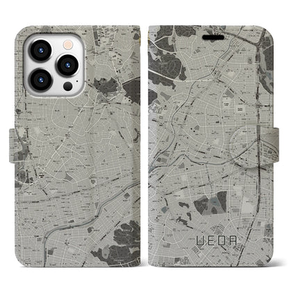 【植田（愛知県）】地図柄iPhoneケース（手帳タイプ）モノトーン・iPhone 13 Pro 用