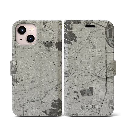 【植田（愛知県）】地図柄iPhoneケース（手帳タイプ）モノトーン・iPhone 13 mini 用