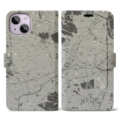 【植田（愛知県）】地図柄iPhoneケース（手帳タイプ）モノトーン・iPhone 14 用